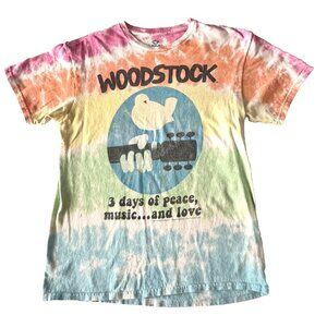 WOODSTOCK 3 Days Peace Love Music Tie-Dye T-Shirt Medium M Colorful 2016 Guitar